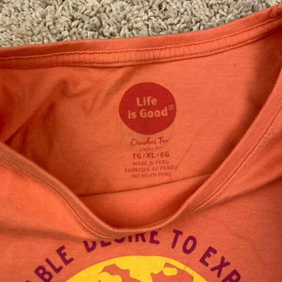 Life is Good T-Shirt Women XL Short Sleeve Orange Graphic Crew Neck Wander Love - Picture 4 of 10